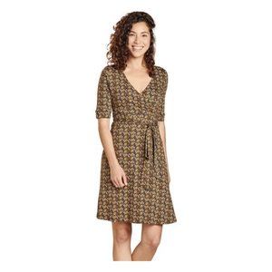 Toad & Co Organic Cotton Blend Cue Wrap Cafe Dress in Yellow Floral